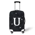Elastic suitcase cover with dark camouflage pattern, white airplane icons and white letter U - Style U (21)