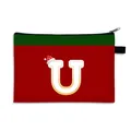 Pochette cadeau de Noël avec rayures vertes et imprimé lettre U en rouge festif - Bonnet de Noël Lettre U Style