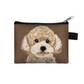 Brown fabric coin purse with embroidered brown poodle dog design and zipper closure - Teddy Poodle