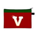 Trousse de maquillage de Noël bicolore rouge et vert avec motif festif lettre V - Bonnet de Noël Lettre V Style