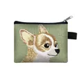 Green coin purse featuring realistic corgi dog embroidery and convenient wrist strap - Corgi