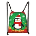 Christmas drawstring gift bag featuring a cartoon penguin with Winter Joy text - Winter Penguin Joy (13)