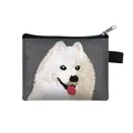 Gray fabric coin purse featuring white Samoyed embroidery with top zipper and side loop - Samoyed