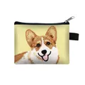 Cute Corgi dog print canvas zipper coin purse and portable key card holder pouch - Smiling Corgi