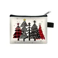 Mini portamonete natalizio con cinque alberi decorativi su tessuto di tela crema - Stile Illustrazione Moderna Alberi di Natale (16)