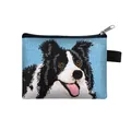 Portable border collie embroidery coin purse with light blue woven background - Border Collie