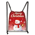 Red Christmas drawstring gift bag featuring a cute snowman and Merry Christmas gold text - Playful Snowman Bell (18)