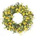 Spring daisy and eucalyptus wreath with yellow flowers on a natural rattan base - S / Yellow