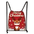 Red Christmas drawstring gift bag featuring a cute reindeer and Merry Christmas text - Q-version Reindeer Snowflake (20)