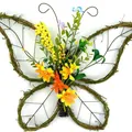 Corona de puerta de mariposa de primavera con flores amarillas y hojas verdes en vid - Amarillo Limón