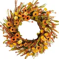 Couronne d'automne avec tournesols, baies et feuilles d'érable pour décoration de porte - Style Tournesol Marguerite Récolte Automnale (B015)