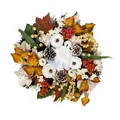 Close-up detail of white pumpkins, pine cones, and maple leaves on an autumn wreath - Autumn White Pumpkin Maple Style (B002)