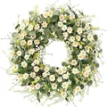 Artificial daisy and eucalyptus leaf wreath for home wall and wedding decoration - S / White