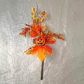 Detailed view of artificial pumpkin with maple leaves berries and pine cone fall decor - Jack-O-Lantern Face Style (WSJ0006)