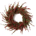 Corona de Navidad artificial con bayas rojas, agujas de pino y piñas naturales - Corona de bayas rojas / 45cm