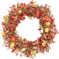 Autumn wreath with orange berries and colorful maple leaves for Thanksgiving decor - 45cm / Autumn Harvest Orange Red(WSJ0025)