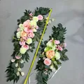 Detail of 90cm artificial silk floral swag featuring pink roses and orchids for weddings - Pink Rose Style