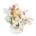 Citrouille décorative avec feuilles d'érable et baies pour décor d'automne intérieur - Style Citrouille Blanche Feuilles Gris-Vert (B009)