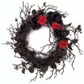 Ghirlanda gotica di Halloween con foglie nere e rose rosse per decorazioni domestiche - Stile Rosa Rossa E Nera (WSJ006)