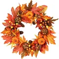 Corona de otoño con hojas de arce, calabazas y bayas para decoración de puerta festiva - Estándar Grande / Guirnalda Calabaza Otoño