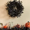 Gothic Halloween wreath with black roses and eucalyptus leaves for spooky wall decoration - All Black Gothic Eucalyptus Rose Style (WSJ015) / 40CM