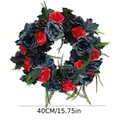 Ghirlanda gotica di Halloween con rose rosse blu e pigne per decorazione da 40cm - Stile Pigna Rosa Rossa Blu (WSJ007)