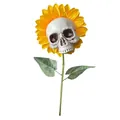 Halloween Sonnenblume mit Totenkopf, gelbe Kunstblume als Gartenstecker Dekoration - Einzelkopf Stil B
