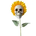 Gotischer Sonnenblumen-Totenkopf Gartenstecker mit gelben Blättern und Totenkopf - Einzelkopf Stil A