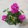 Artificial magenta geranium plant with realistic green horseshoe patterned leaves - 14 Inch Style / Purple