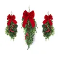 Weihnachts-Tropfengirlande-Set mit roten Samtschleifen, Kiefernnadeln, roten Beeren und Zapfen - Schleife Wassertropfen Zweig / Set Aus Kleiner Und Großer Größe