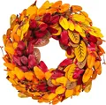 50cm Autumn harvest wreath with vibrant fall leaves and berries for Halloween door decor - Multi-Color Maple Leaf And Berry Style (Model B) / 45cm