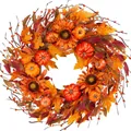 Ghirlanda autunnale con girasoli arancioni, zucche e foglie di acero su sfondo bianco - 50cm / Ghirlanda di Zucca e Girasole Autunnale