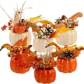 6-teiliges Set aus künstlichen Kürbissen und Beeren für Erntedankfest Deko - Kürbis Ornament Mit Ahornblättern Und Beeren