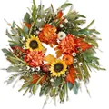 Couronne d'automne avec tournesols dahlias citrouilles et feuilles d'érable décor - Style Tournesol Dahlia et Citrouille Blanche (B013)