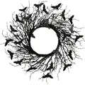 Gothic black Halloween wreath with glitter bats and intertwined branches for wall decor - 45cm / Black