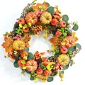 Couronne d'automne avec citrouilles, feuilles d'érable et baies pour décoration - Multi-éléments Eucalyptus Baie et Pomme de Pin (B027)