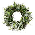 Künstlicher Weihnachtskranz mit grünen Olivenblättern, Eukalyptus und dunklen Beeren - Eukalyptus und Olive Gemischter Kranz