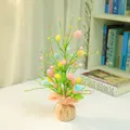 Easter tree desktop ornament with colorful velvet eggs and natural burlap base for home decor - Flocked Egg Style (1)