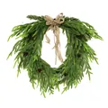 Künstlicher Weihnachts-Kiefernkranz mit Tannenzapfen und dekorativer Sackleinen-Schleife - PE Kiefernnadel Kiefernzapfen Kranz