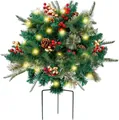 Outdoor Christmas shrub stake with LED lights, red berries, pine cones and gold baubles - Mixed Pine Needles PE Style (No Light)