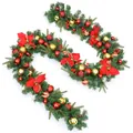 2.7m thick green Christmas garland with red poinsettias, berries, and gold festive balls - Length approx 270 / Garland Style