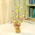Easter velvet egg artificial tree in burlap base for spring home tabletop decoration - Pink Berry and White Flower Style (3)