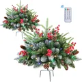 60cm flocked Christmas garden stakes with red berries, pine cones and LED remote - Iron Stand Mixed PE Style (No Light)