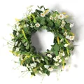 Runder künstlicher Gänseblümchenkranz mit grünen Blättern für Wand und Türdekoration - Weiße Chrysanthemenkranz / 60CM