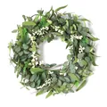 Künstlicher Eukalyptus- und Farnkranz mit weißen Beeren für die Wanddekoration - 45cm / Eukalyptus Weiße Beere (F010)