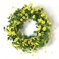 Artificial daisy door wreath with vibrant yellow flowers and green leaves for home decor - Yellow Chrysanthemum Wreath