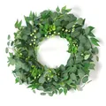 Künstlicher Eukalyptus-Beeren-Kranz für Deko mit grünen Blättern und weißen Beeren auf Weiß - 45cm / Eukalyptus Weiße Beere (F013)