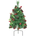 60cm Outdoor-Weihnachtsbaum mit Tannennadeln, roten Beeren und echten Zapfen - Rote Kugel Tannenzapfen Erdspieß Baum (C043)