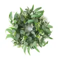Corona de eucalipto de 30cm con flores blancas para decoración de Pascua y primavera - Estilo Eucalipto Hoja Redonda y Hoja Larga Puntiaguda (A048-12)