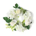 Detalle de corona para vela de 30cm con rosas blancas, hortensias y follaje de hojas - Estilo Rosa Blanca Hortensia (A048-8)